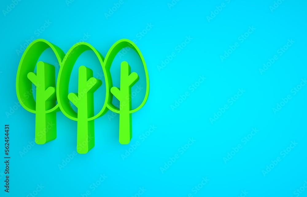 Green Tree icon isolated on blue background. Forest symbol. Minimalism concept. 3D render illustrati