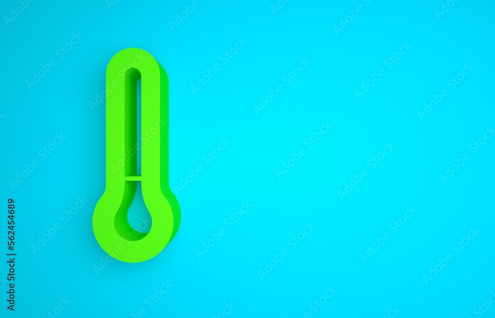 Green Meteorology thermometer measuring icon isolated on blue background. Thermometer equipment show