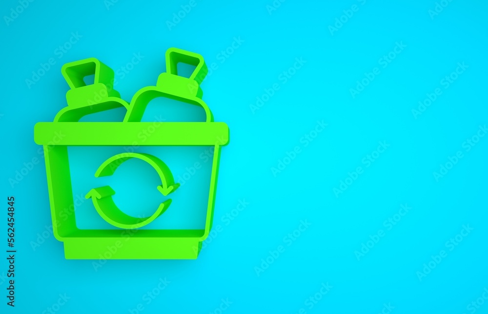 Green Recycle bin with recycle symbol icon isolated on blue background. Trash can icon. Garbage bin 