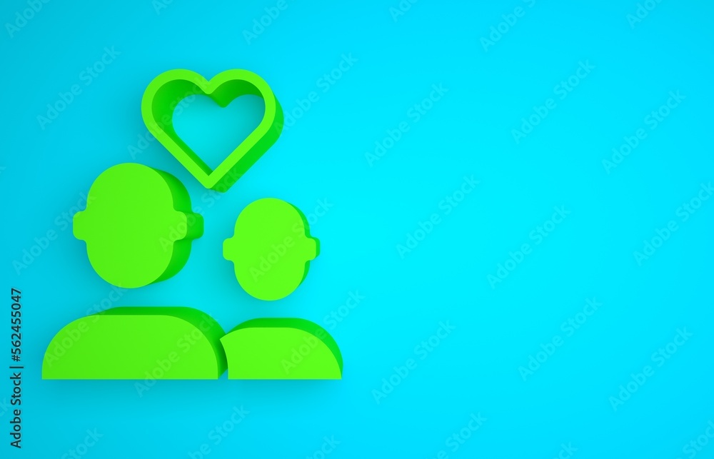 Green Lover couple icon isolated on blue background. Happy Valentines day. Minimalism concept. 3D re