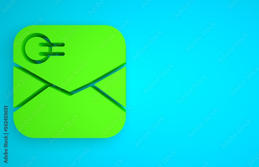 Green Envelope with Valentine heart icon isolated on blue background. Message love. Letter love and 