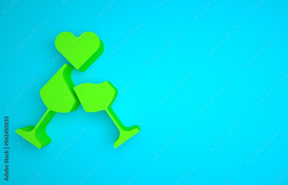 Green Glass of champagne icon isolated on blue background. Happy Valentines day. Minimalism concept.