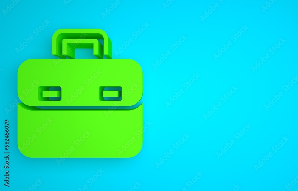 Green Briefcase icon isolated on blue background. Business case sign. Business portfolio. Minimalism