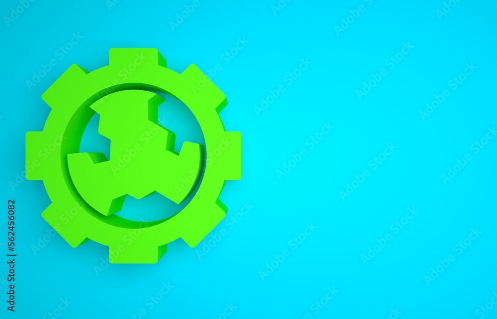 Green Globe of the Earth and gear or cog icon isolated on blue background. Setting parameters. Globa