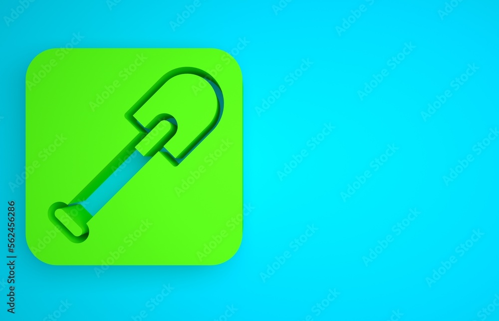 Green Shovel icon isolated on blue background. Gardening tool. Tool for horticulture, agriculture, f