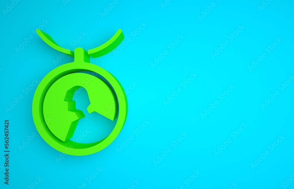 Green Locket on necklace icon isolated on blue background. Minimalism concept. 3D render illustratio