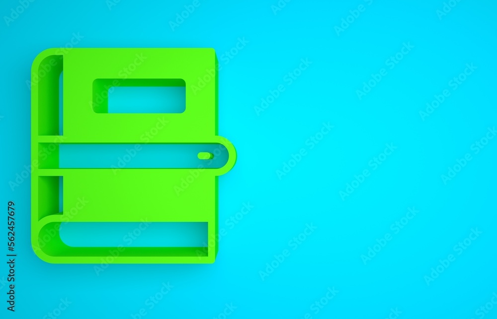 Green Book icon isolated on blue background. Minimalism concept. 3D render illustration