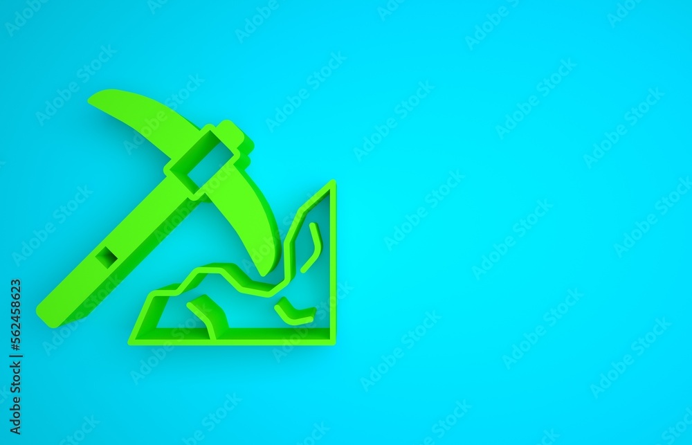 Green Gold mining icon isolated on blue background. Minimalism concept. 3D render illustration