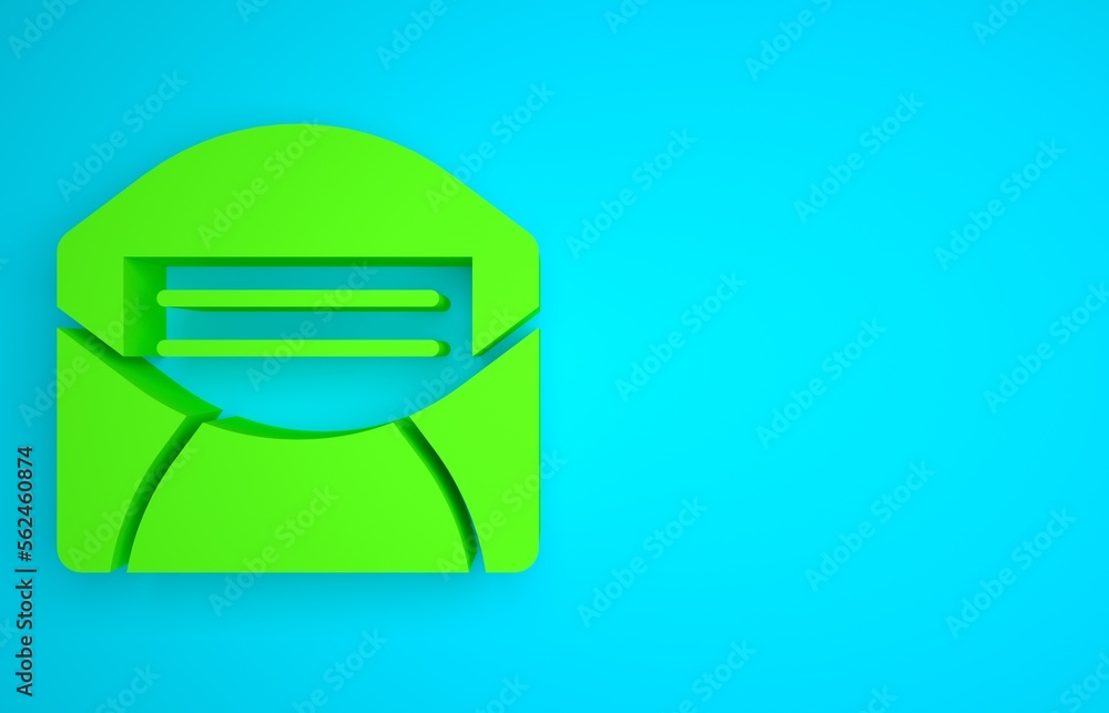 Green Mail and e-mail icon isolated on blue background. Envelope symbol e-mail. Email message sign. 