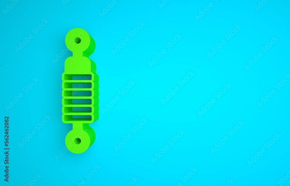 Green Shock absorber icon isolated on blue background. Minimalism concept. 3D render illustration