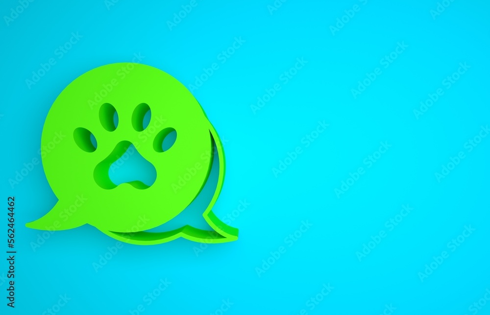 Green Paw print icon isolated on blue background. Dog or cat paw print. Animal track. Minimalism con