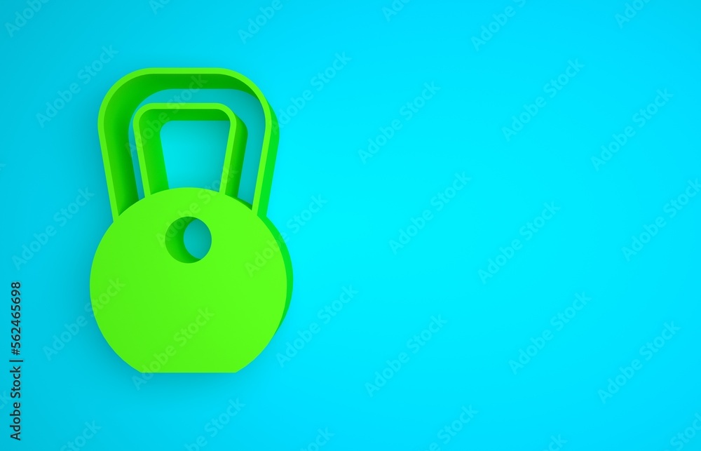 Green Weight icon isolated on blue background. Kilogram weight block for weight lifting and scale. M