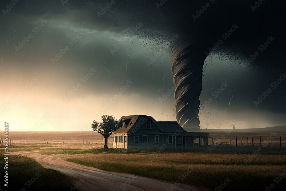 Tornado Nears Farm House - Generative Ai