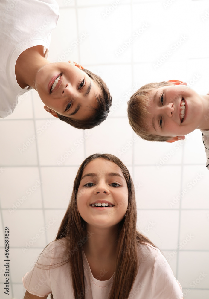 Happy little friends at home, bottom view