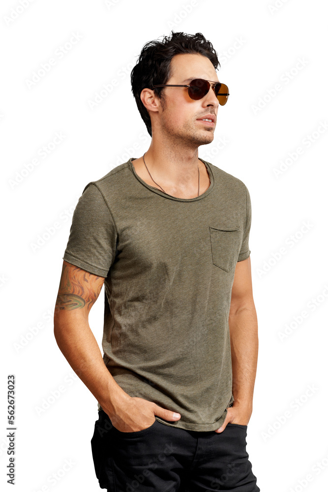 A trendy young man posing Isolated on a PNG background.