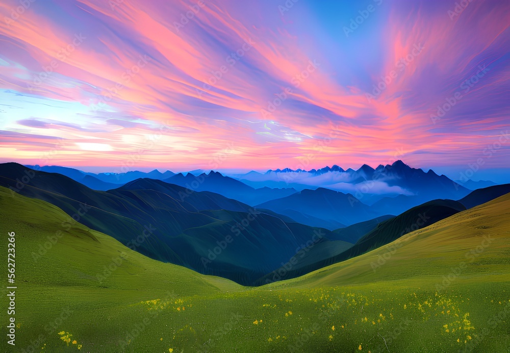 Generative AI,scenic view of mountains against sky during sunset