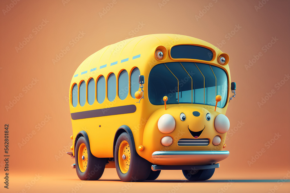 Funny and cute school bus illustration (ai generated)