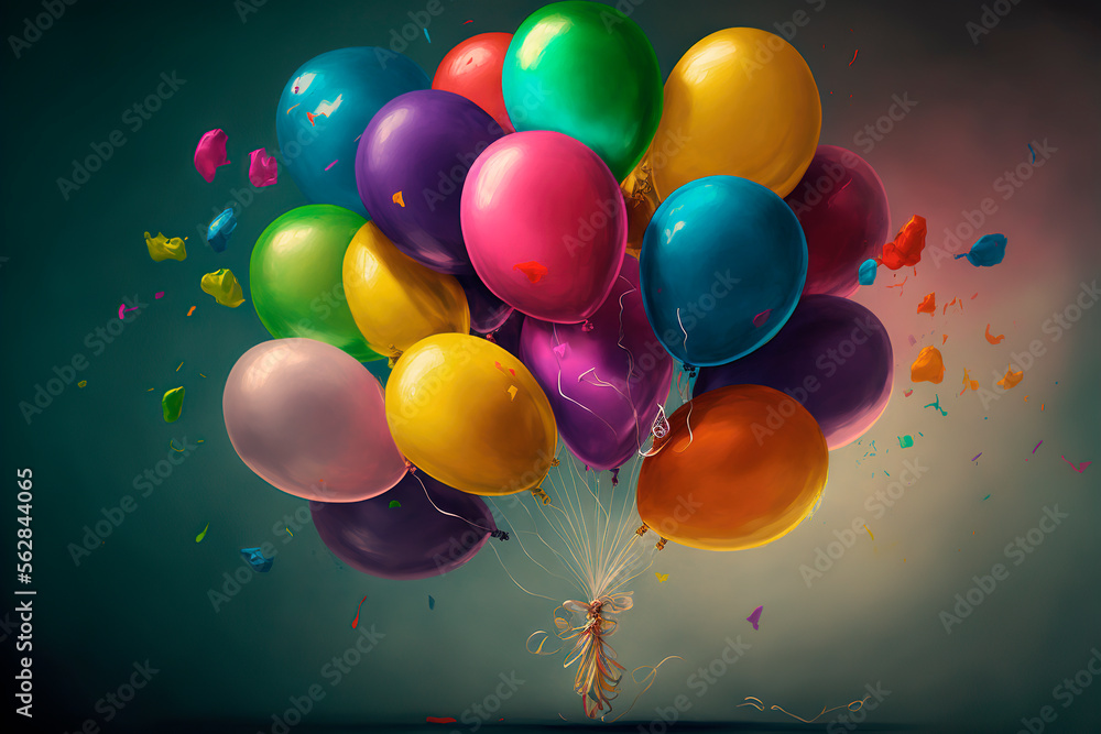 colorful balloons painted background. Generative ai