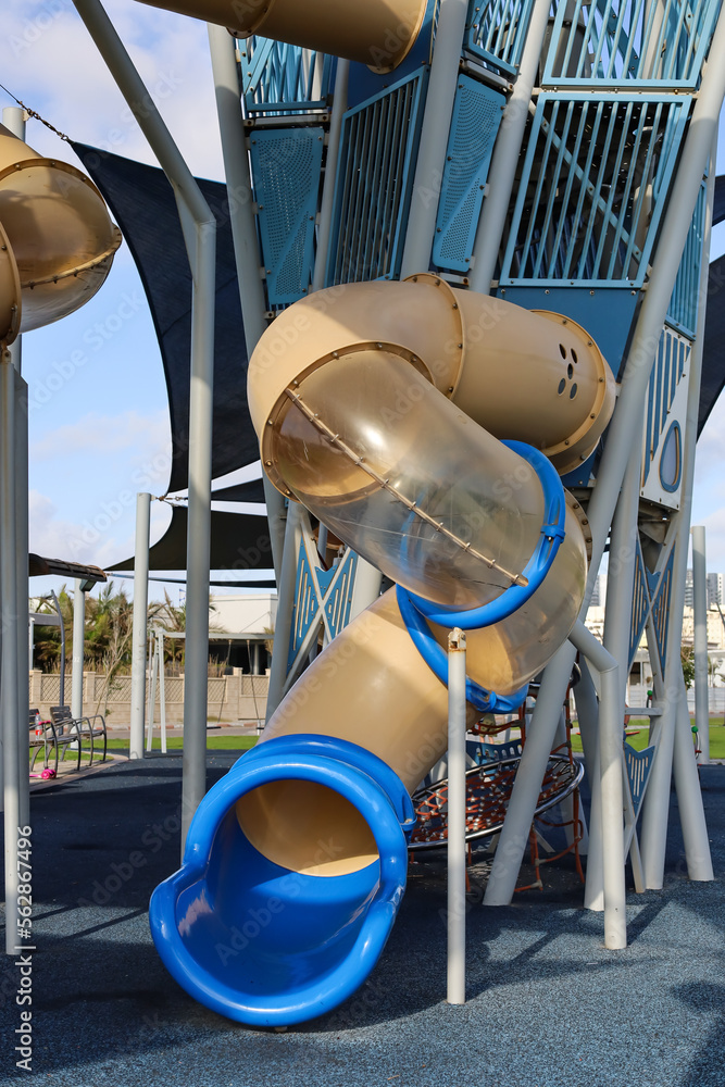 Childrens slide on playground at sea resort