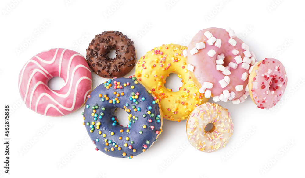 Delicious glazed donuts isolated on white background