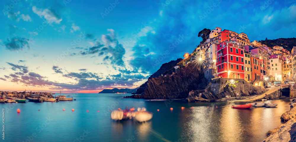 Riomaggiore in Cinque Terre, Italy panorama at night