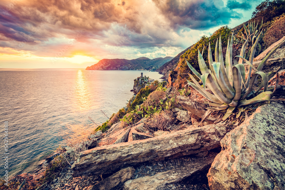 Vernazza in Cinque Terre, Italy at sunset