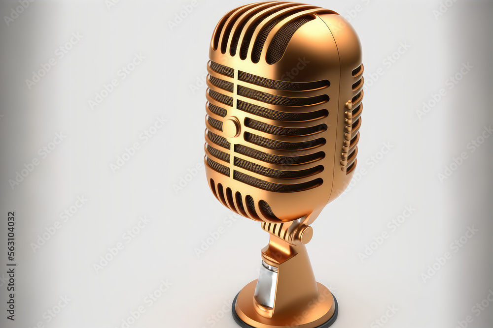 3D Classic Retro Vintage Microphone on white background. 3d render illustration (ai generated)