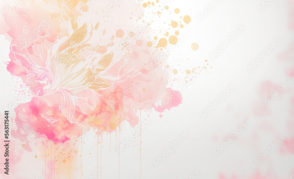 Abstract watercolor art background with pink flowers in style of watercolor paints design. Peculiar 