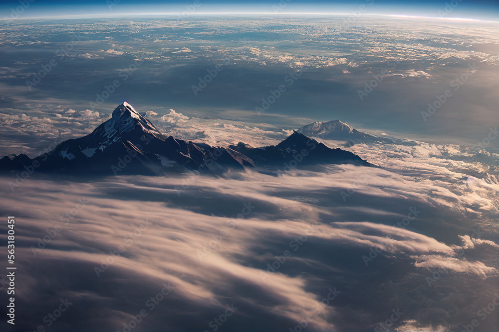 平流层中地球大气层上方的壮丽背景云景，有一个星系和b