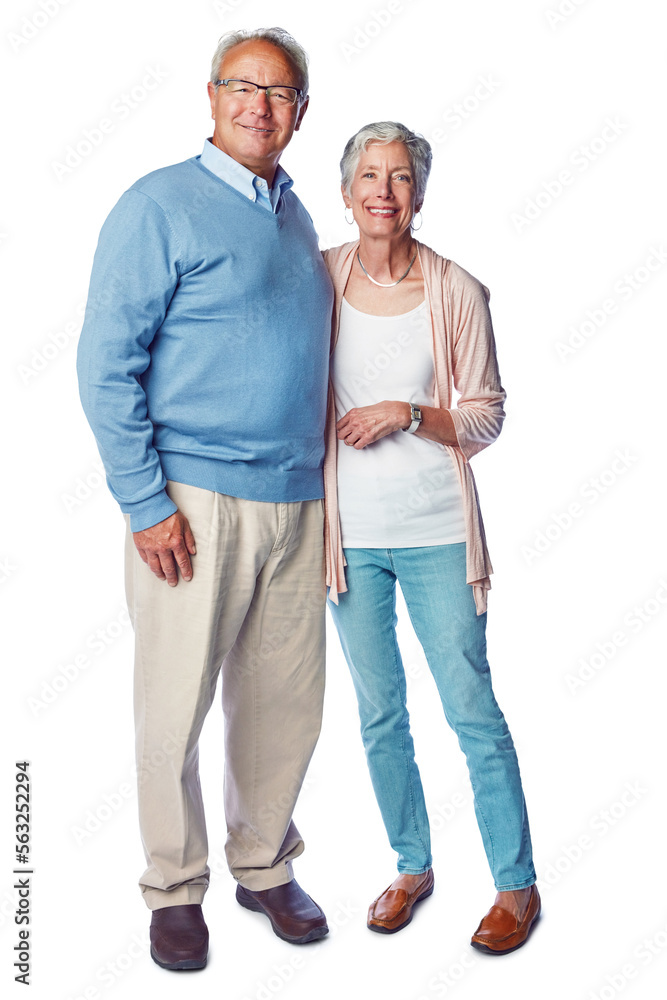 Senior couple with marriage and retirement together in portrait, relationship commitment isolated on