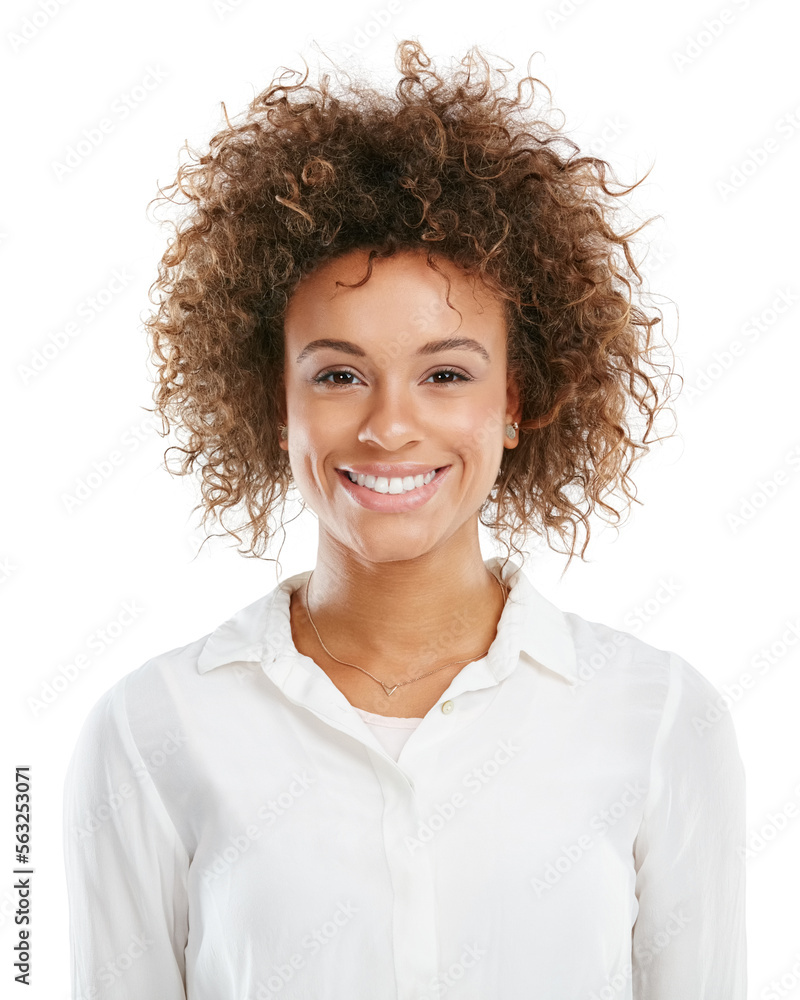 Face, beauty and portrait of black woman on a white background with beautiful, glowing and healthy s