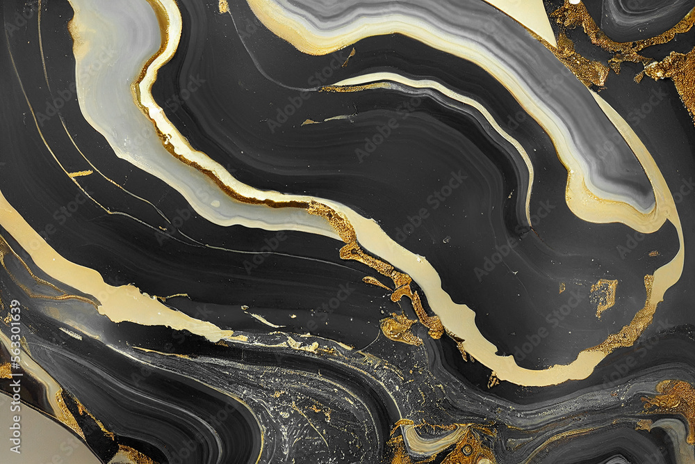 Abstract art background with a fluid marble black and gold texture. Splendid luxury abstract artwork