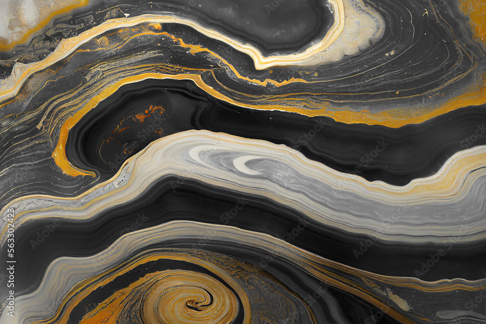 Abstract art background with a fluid marble black and gold texture. Splendid luxury abstract artwork