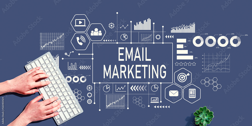 Email marketing with person using pc keyboard