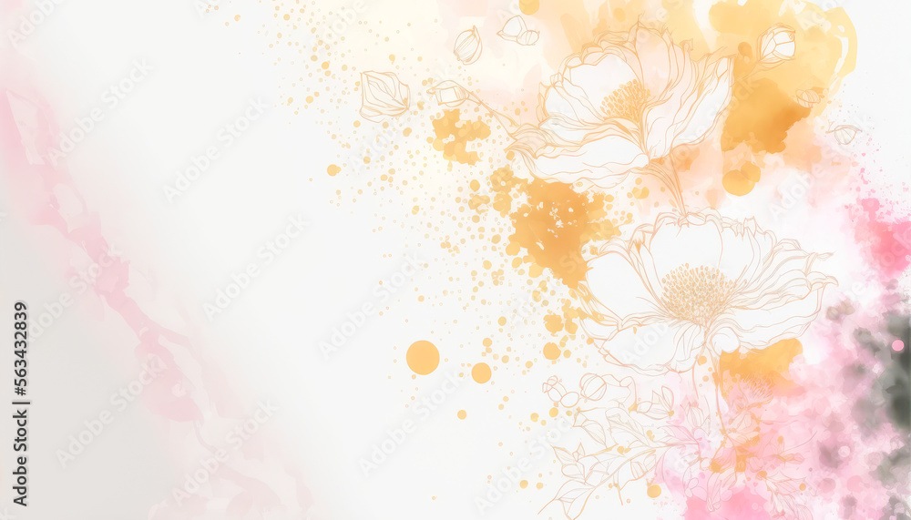 Abstract watercolor art background with pink flowers in style of watercolor paints design. Peculiar 