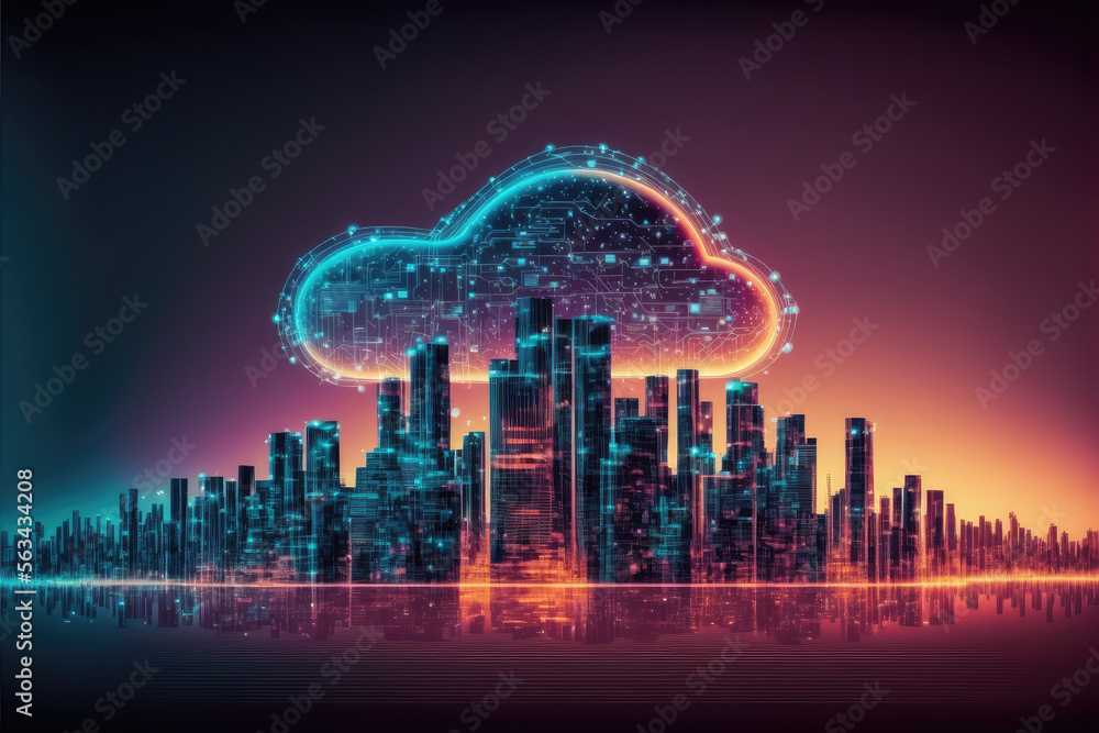 Futuristic smart city internet network connection through wireless system. Peculiar AI generative im