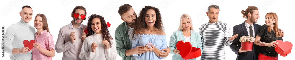 Set of happy couples on white background. Valentines Day celebration