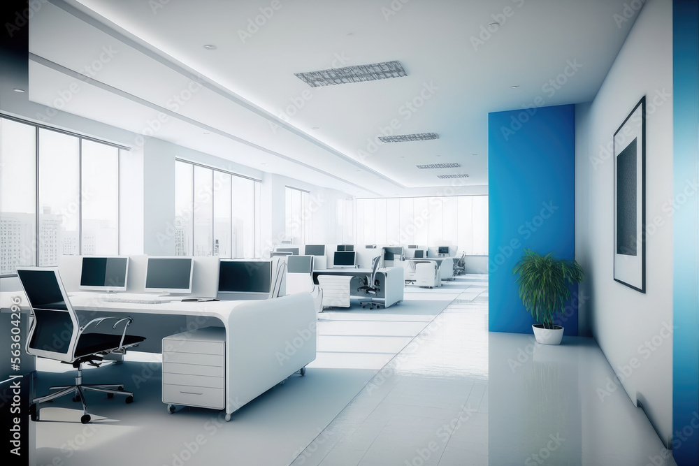 Modern office interior design . Contemporary workspace for creative business. Peculiar AI generative