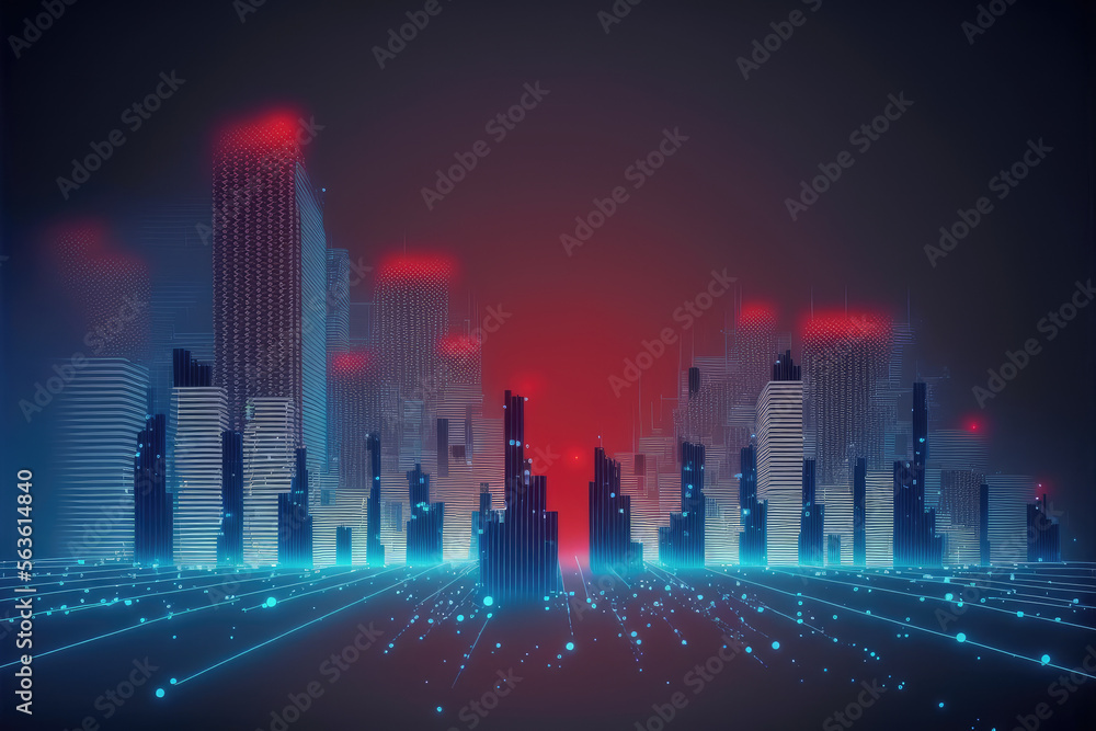 Futuristic smart city internet network connection through wireless system. Peculiar AI generative im