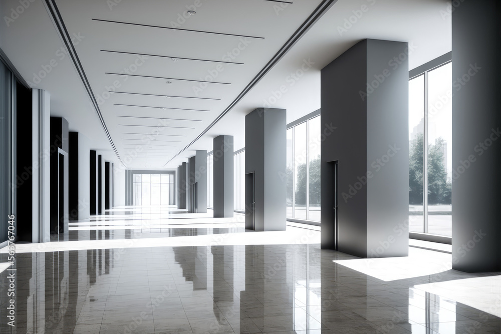 Empty entrance hall of modern public station or large convention center lobby . Contemporary beautif