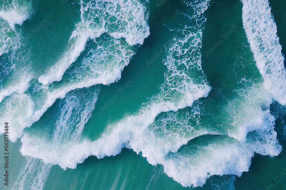 深海飞溅的海水白浪的壮观鸟瞰背景照片