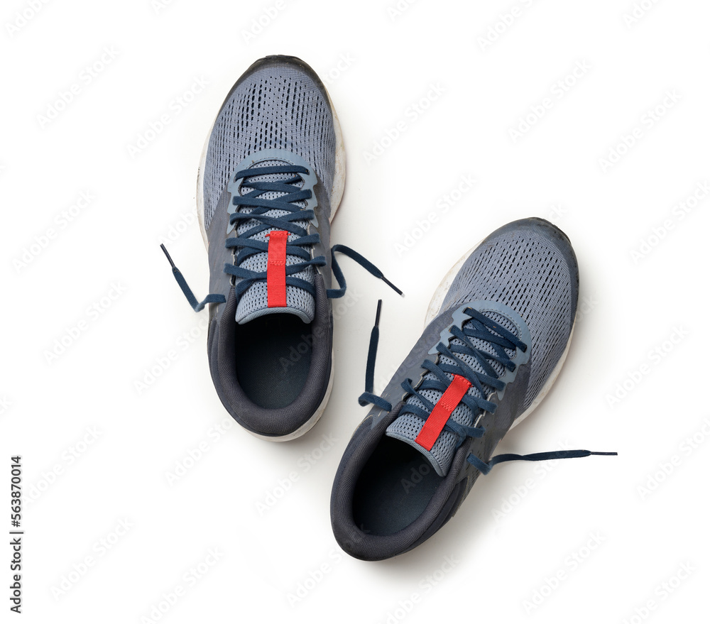 Top view of sport shoes isolated on white background. Clipping path.