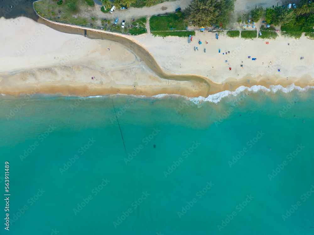 Aerial View Amazing beach with travel people relaxation on the beach,Beautiful sea in summer season 