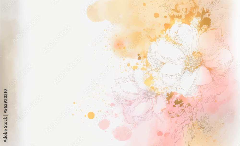 Abstract watercolor art background with pink flowers in style of watercolor paints design. Peculiar 