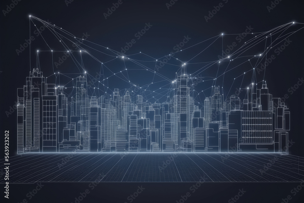 Smart city social media network connection concept. Peculiar AI generative image.