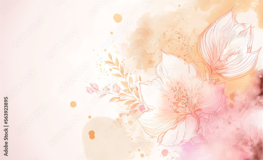 Abstract watercolor art background with pink flowers in style of watercolor paints design. Peculiar 