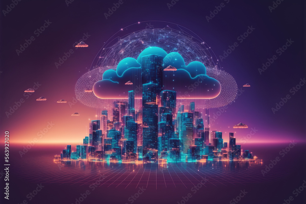 Futuristic smart city internet network connection through wireless system. Peculiar AI generative im