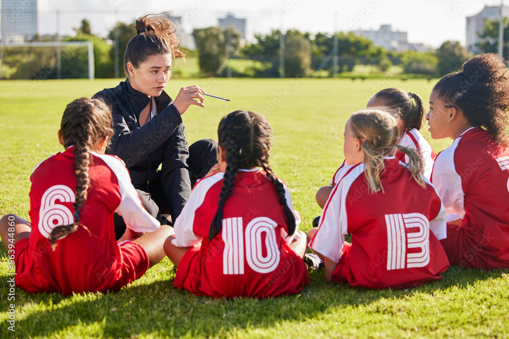 Coaching, exercise or coach with children for soccer strategy, training and team goals in Canada. Te