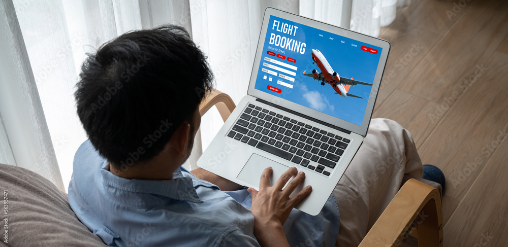 Online flight booking website provide modish reservation system . Travel technology concept .