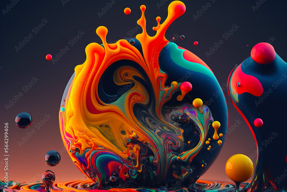 Paint splashes and swirls. Mix of different colors. Generative AI